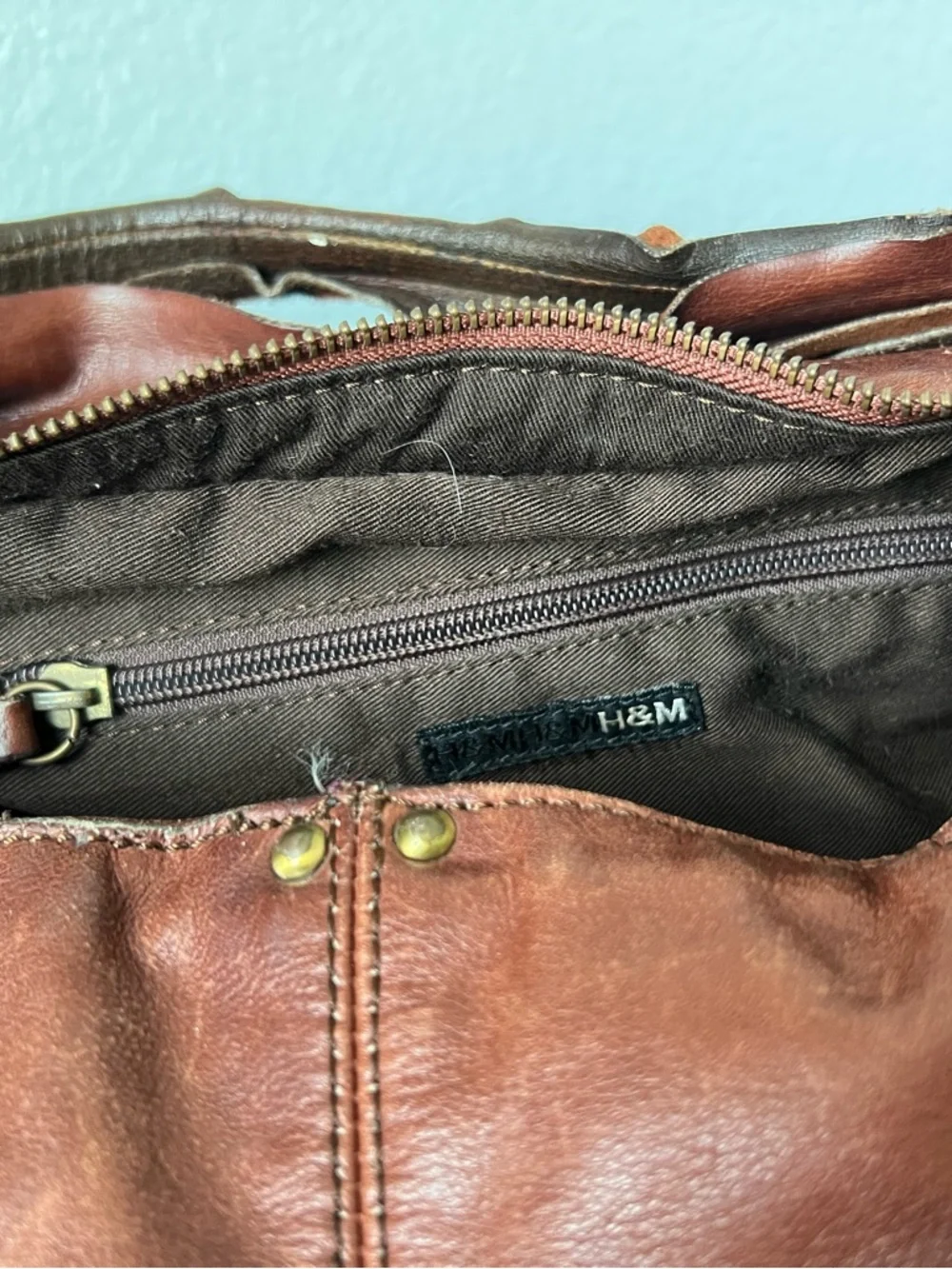 H&M Brown Leather Shoulder Bag with Front Pockets